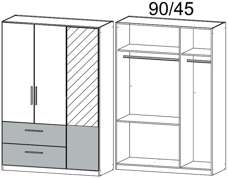 Product photograph of Rauch Alvor 136cm White And Metallic Grey 3 Door Combi Wardrobe from Choice Furniture Superstore.