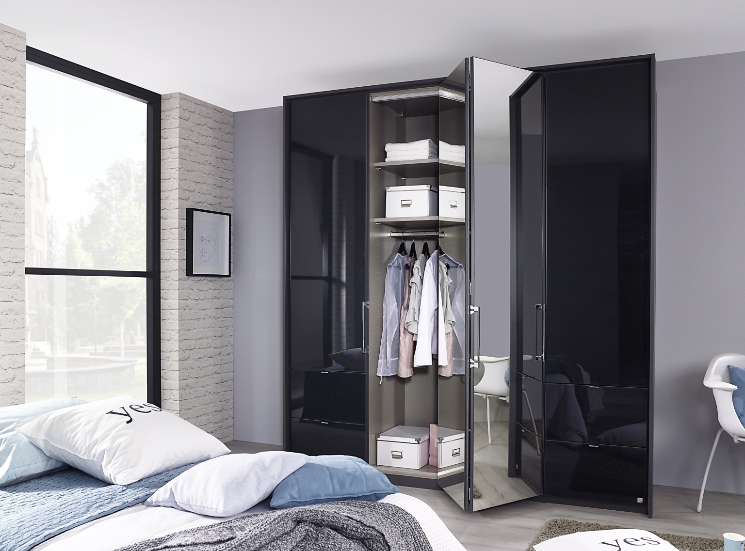 Product photograph of Erimo 4 Door Combi Folding Wardrobe In Graphite And Basalt Glass - W 204cm from Choice Furniture Superstore.