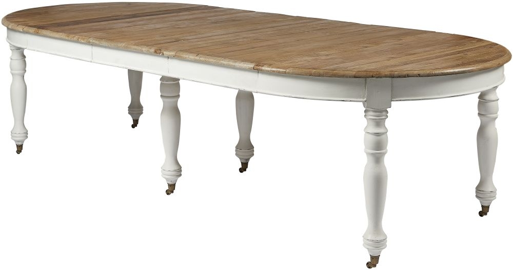 Product photograph of Asbury Old Pine White Painted Dining Table 125cm-325cm Seats 4 To 12 Diners Oval Extending Top With Turned Legs - Gerogian Style from Choice Furniture Superstore.