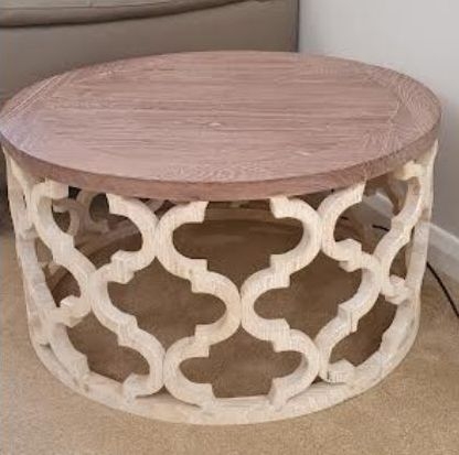 Product photograph of Asbury Old Elm In Grey Lime Finish Round Lattice Coffee Table - Georgian Style from Choice Furniture Superstore.