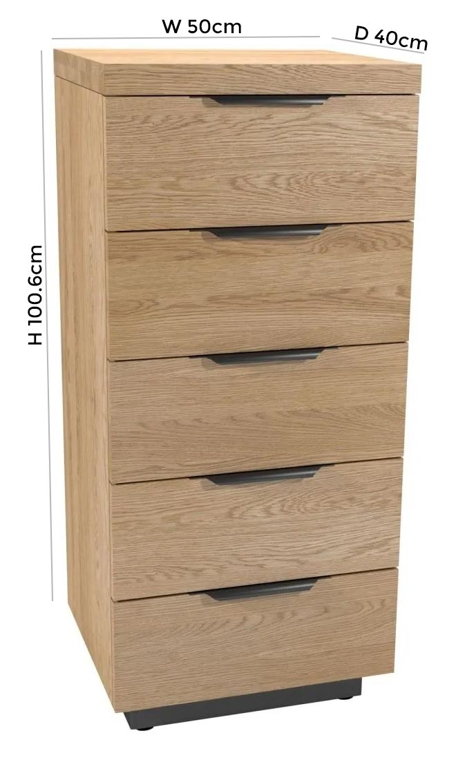 Product photograph of Fusion Oak 5 Drawer Tall Chest from Choice Furniture Superstore.