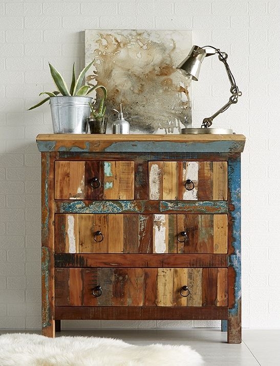 Product photograph of Coastal Brown Reclaimed Wood 4 Drawer Chest from Choice Furniture Superstore.