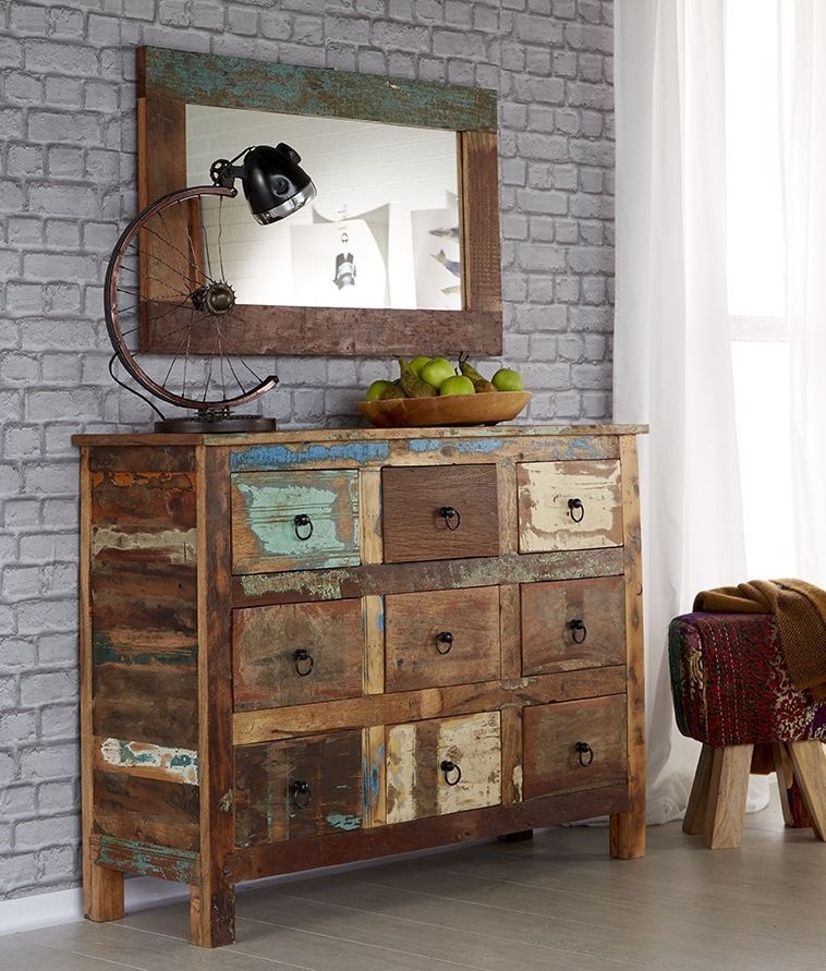 Product photograph of Coastal Brown Reclaimed Wood 9 Drawer Chest from Choice Furniture Superstore.
