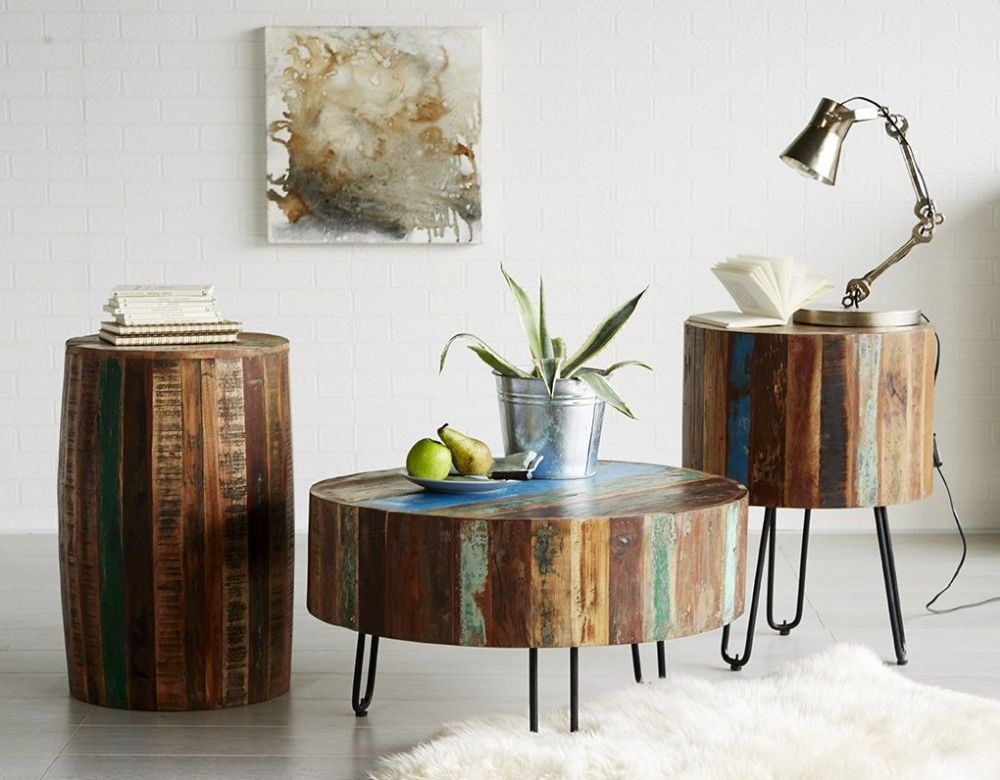 Product photograph of Reclaimed Wood Drum Stool from Choice Furniture Superstore.