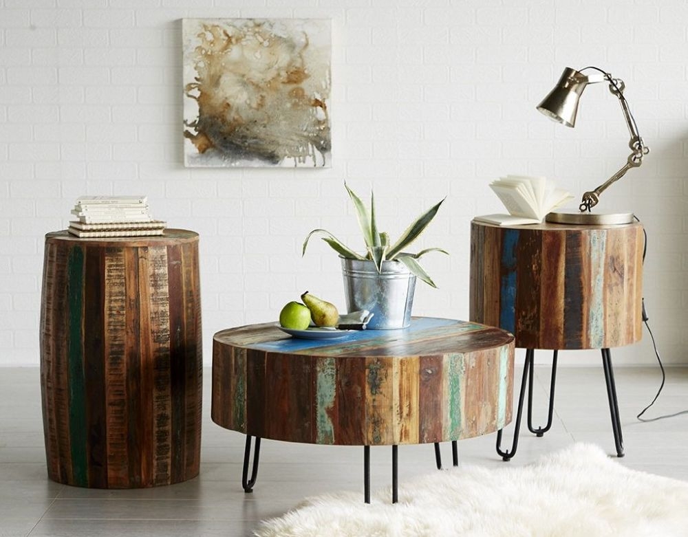 Product photograph of Reclaimed Wood Round Coffee Table from Choice Furniture Superstore.