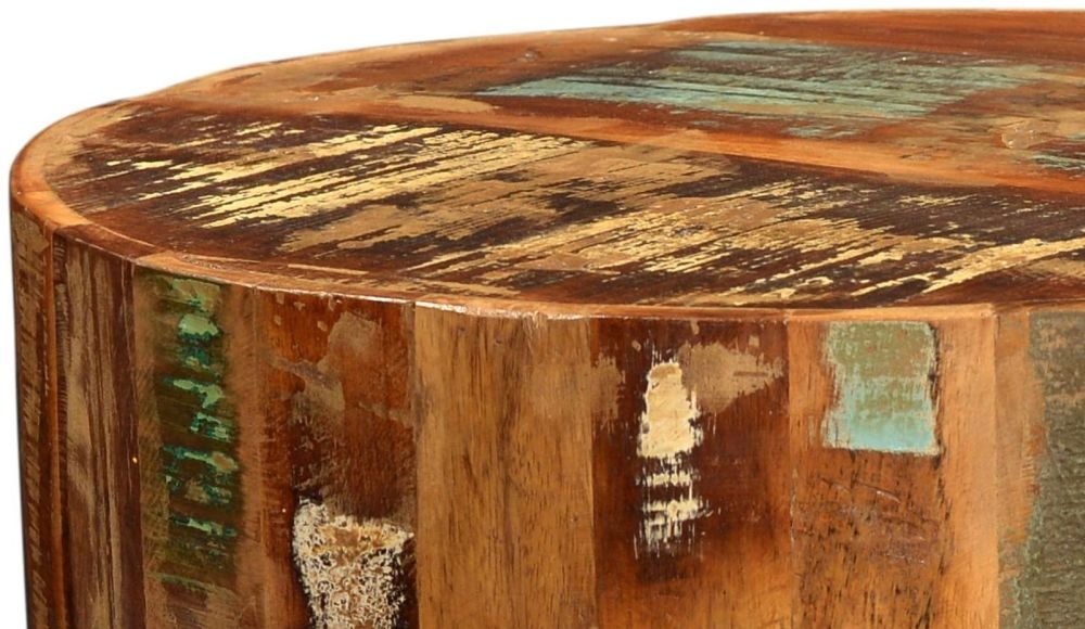 Coastal Brown Reclaimed Wood Drum Side Table CFS UK