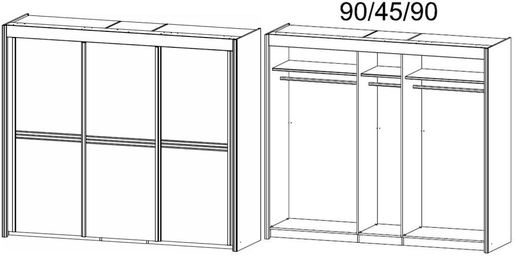 Product photograph of Rauch Ravello 225cm Silk Grey Glass 3 Door Sliding Wardrobe - Oak Carcase from Choice Furniture Superstore.