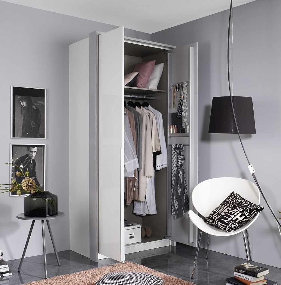 Product photograph of Bellezza 2 Door Wardrobe In White And Silk Grey - W 96cm from Choice Furniture Superstore.