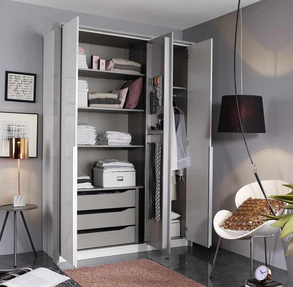 Product photograph of Bellezza 3 Door Wardrobe In White And Silk Grey - W 141cm from Choice Furniture Superstore.