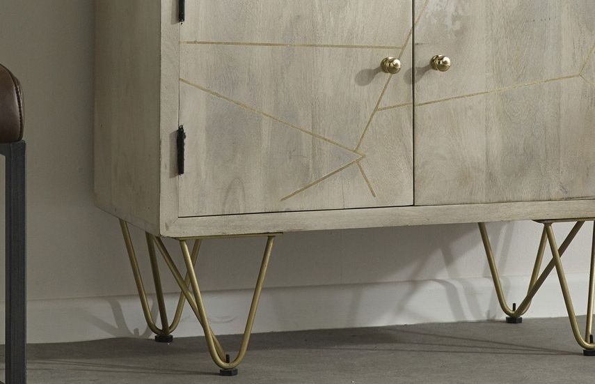 Product photograph of Light Mango Wood Bookcase - Hairpin Legs With Gold Geomatric Inlay from Choice Furniture Superstore.