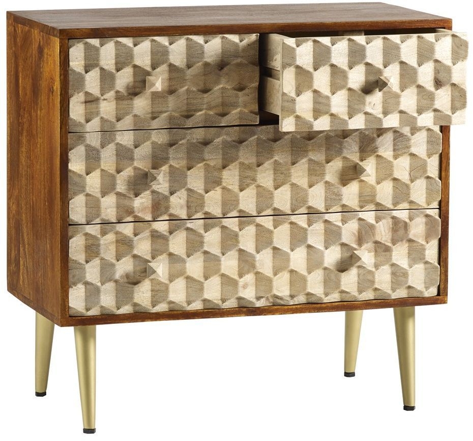 Product photograph of Mango Wood Geomatric 4 Drawer Chest from Choice Furniture Superstore.