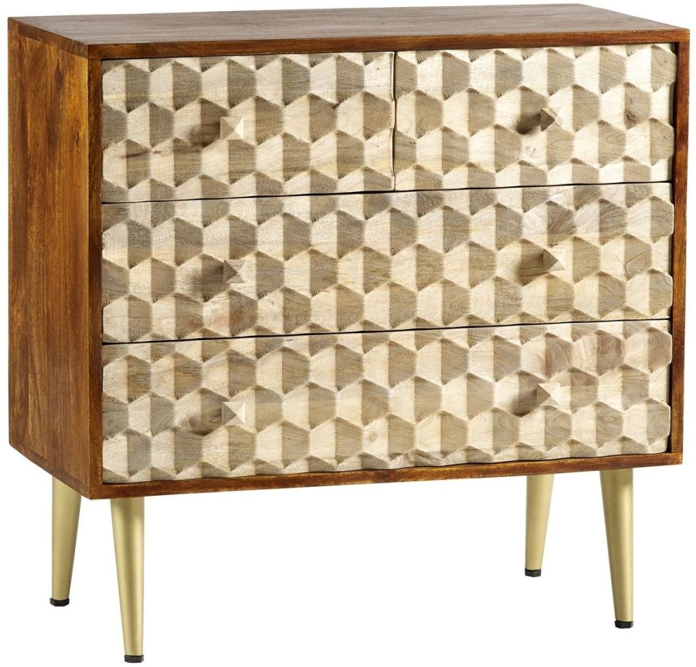 Product photograph of Mango Wood Geomatric 4 Drawer Chest from Choice Furniture Superstore.
