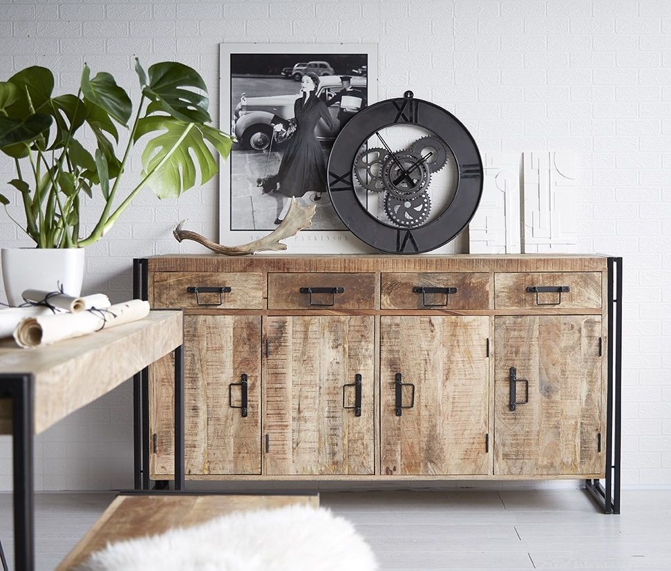 Product photograph of Cosmo Natural 4 Door 4 Drawer Industrial Large Sideboard from Choice Furniture Superstore.