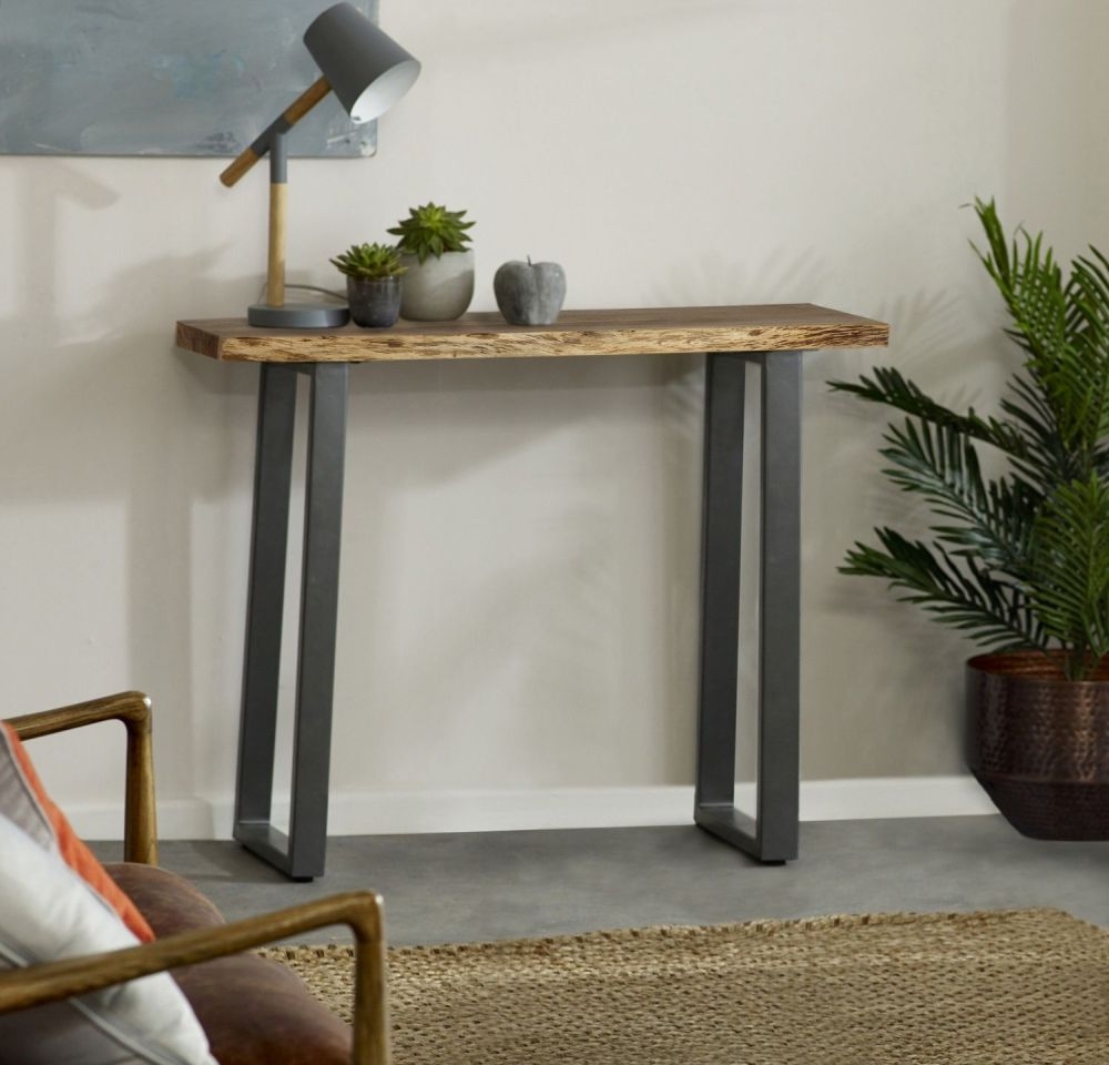 Product photograph of Baltic Live Edge Matt Lacquer Acacia Wood Console Table from Choice Furniture Superstore.