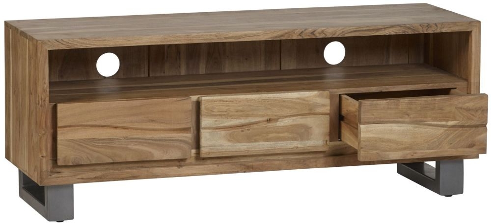 Product photograph of Baltic Live Edge Matt Lacquer Acacia Wood Media Unit Upto 64inch from Choice Furniture Superstore.