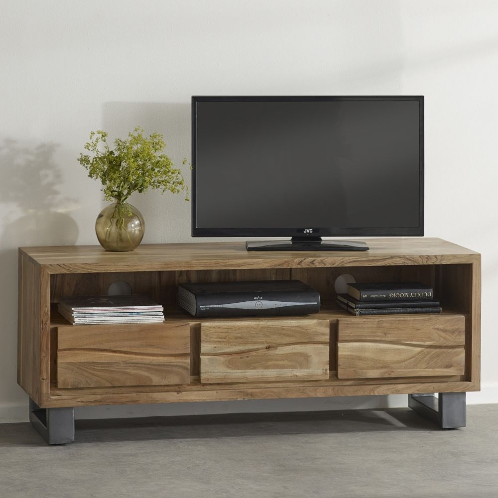 Product photograph of Baltic Live Edge Matt Lacquer Acacia Wood Media Unit Upto 64inch from Choice Furniture Superstore.