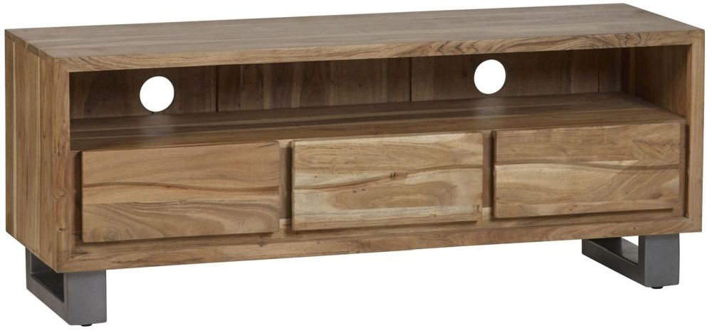 Product photograph of Baltic Live Edge Matt Lacquer Acacia Wood Media Unit Upto 64inch from Choice Furniture Superstore.
