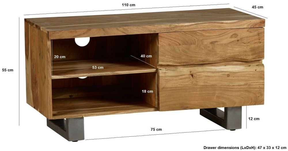 Product photograph of Live Edge Solid Acacia Wood 110cm Tv Unit from Choice Furniture Superstore.
