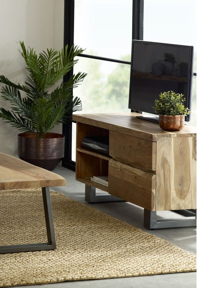 Product photograph of Baltic Live Edge Matt Lacquer Acacia Wood Small Tv Unit Upto 54inch from Choice Furniture Superstore.