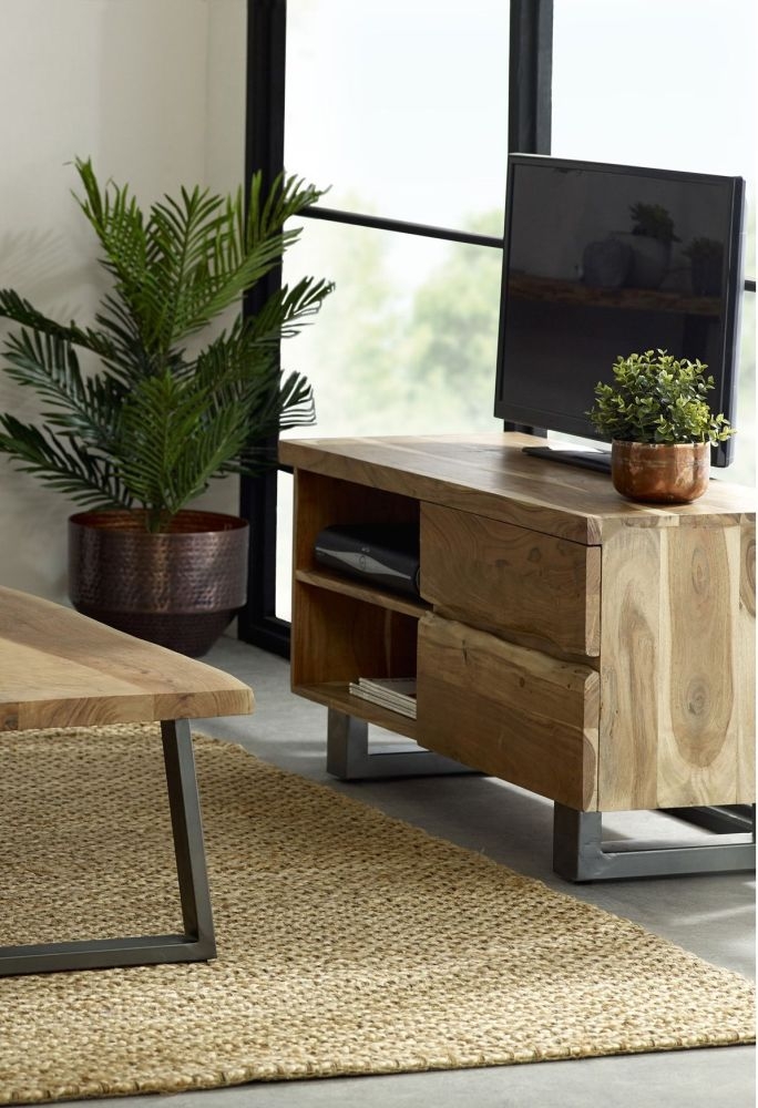 Product photograph of Live Edge Solid Acacia Wood 110cm Tv Unit from Choice Furniture Superstore.