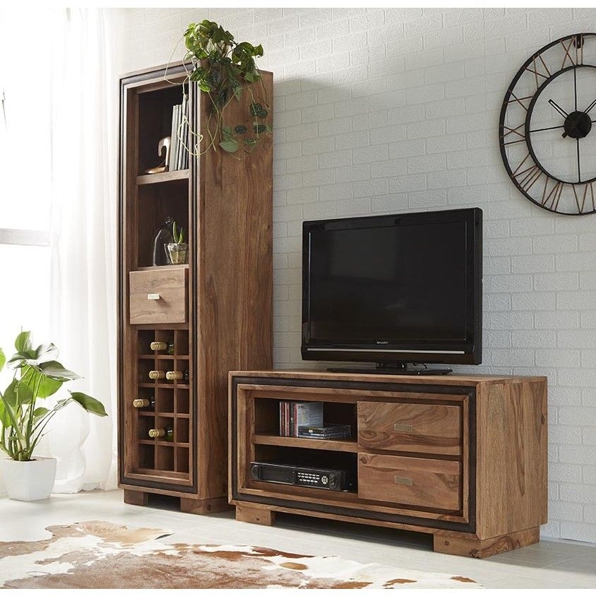 Product photograph of Jodhpur Solid Sheesham Wood Tall Display Unit With Wine Rack from Choice Furniture Superstore.