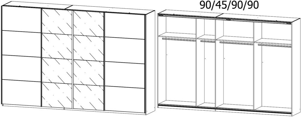 Product photograph of Rauch Syncrono 316cm Metallic Grey And Basalt Glass 4 Door Sliding Wardrobe from Choice Furniture Superstore.