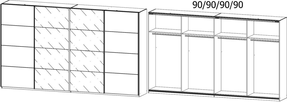 Product photograph of Rauch Syncrono 361cm White Glass 4 Door Sliding Wardrobe from Choice Furniture Superstore.