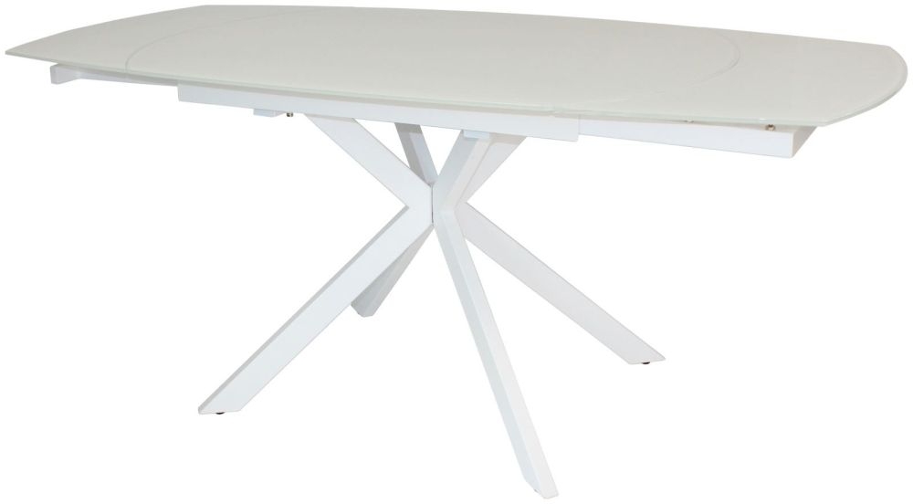 Product photograph of Flux White Extending Motion 4 Seater Glass Top Extending Dining Table from Choice Furniture Superstore.