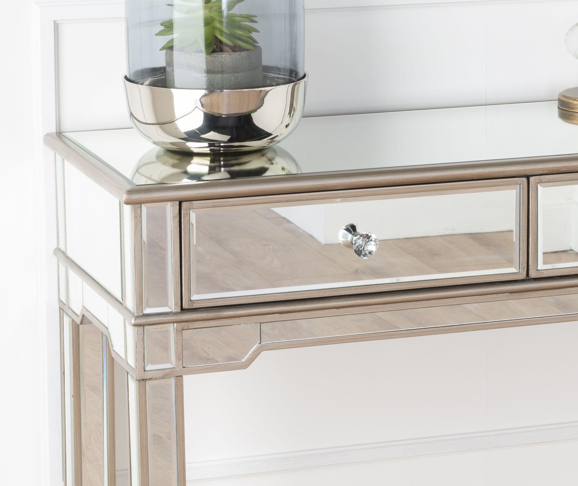 Product photograph of Antoinette Mirrored Champagne Trim Console Table from Choice Furniture Superstore.