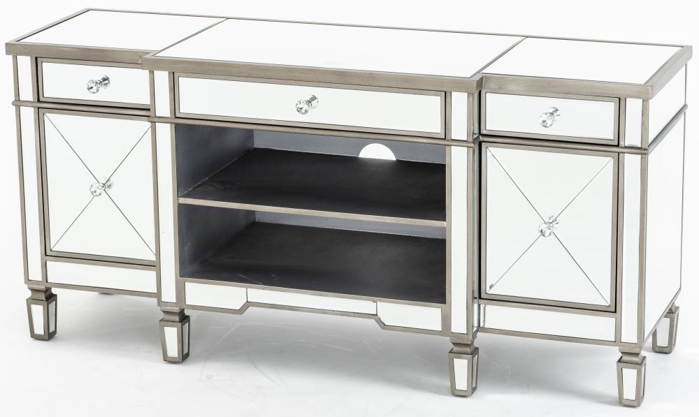 Product photograph of Antoinette Mirrored Tv Unit With Champagne Trim from Choice Furniture Superstore.