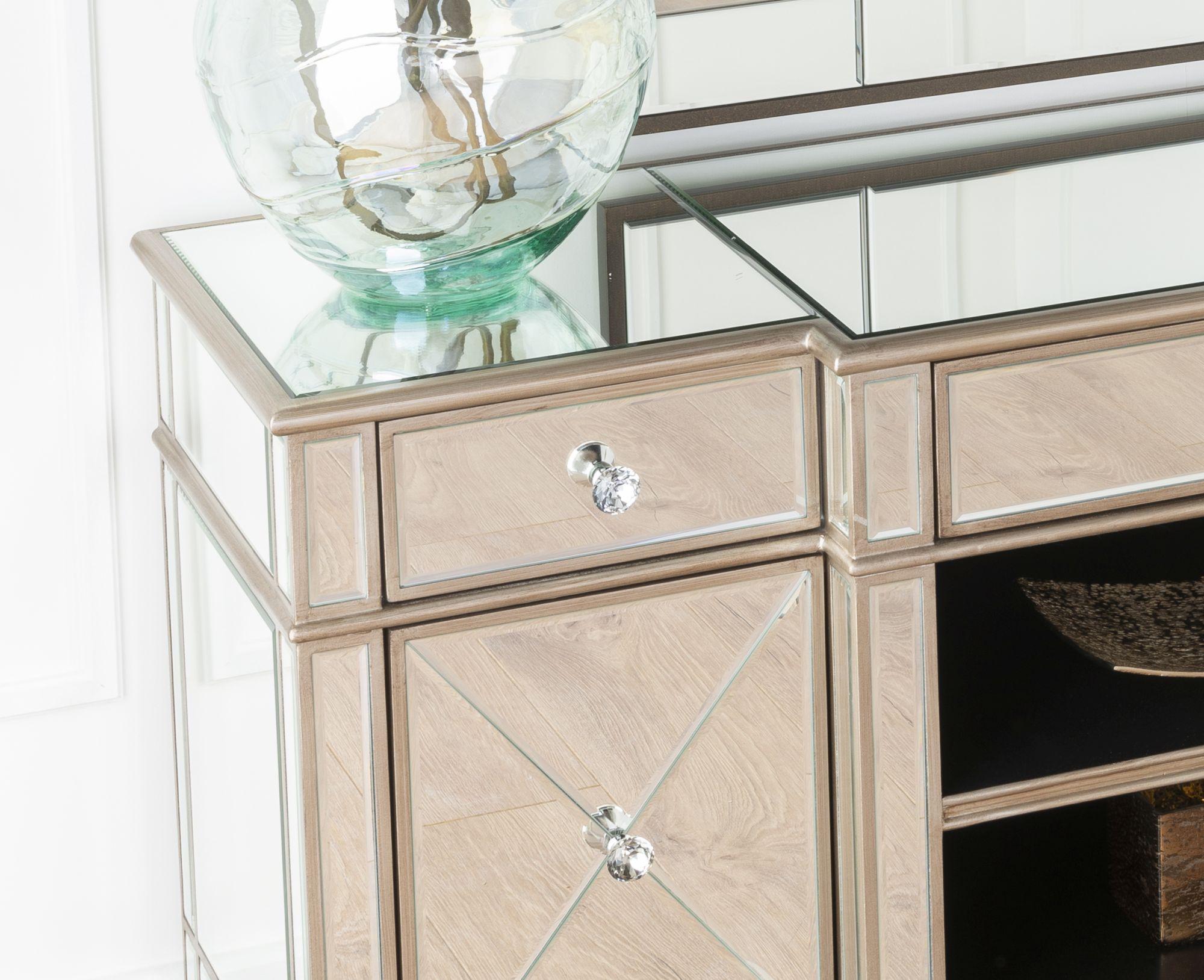 Product photograph of Antoinette Mirrored Champagne Trim Tv Unit from Choice Furniture Superstore.