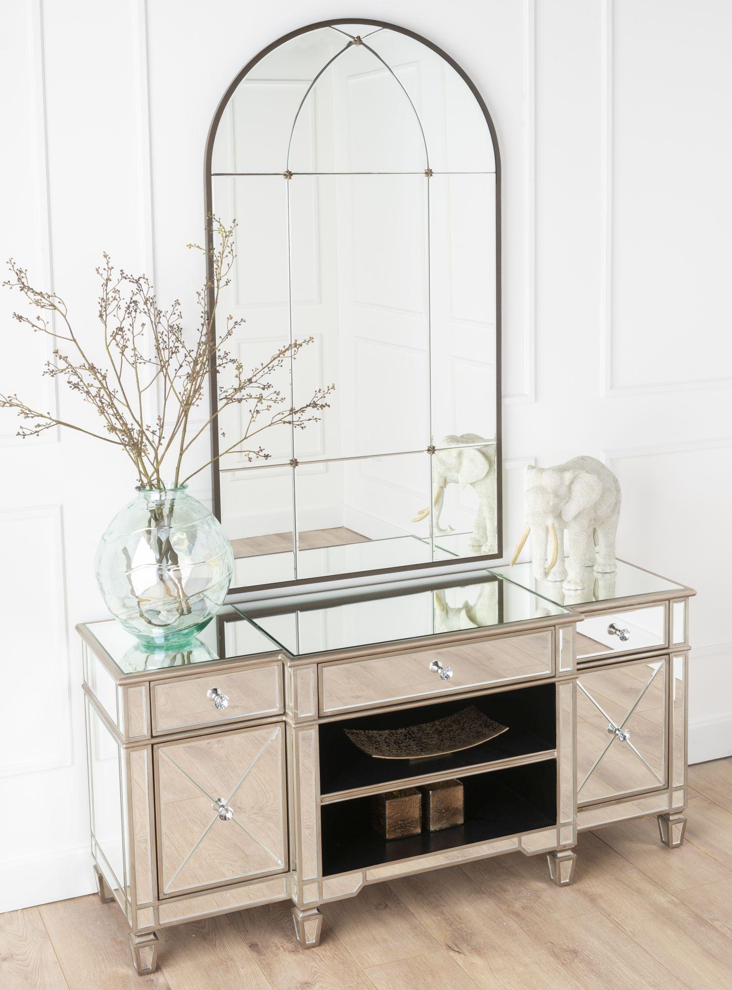 Product photograph of Antoinette Mirrored Champagne Trim Tv Unit from Choice Furniture Superstore.