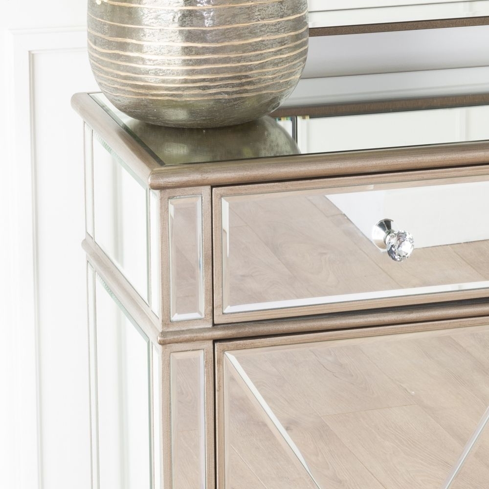 Product photograph of Antoinette Mirrored Small Sideboard With Champagne Trim from Choice Furniture Superstore.