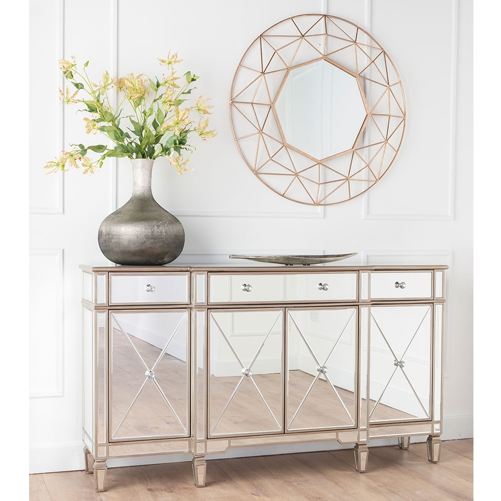 Product photograph of Antoinette Mirrored Large Sideboard With Champagne Trim from Choice Furniture Superstore.