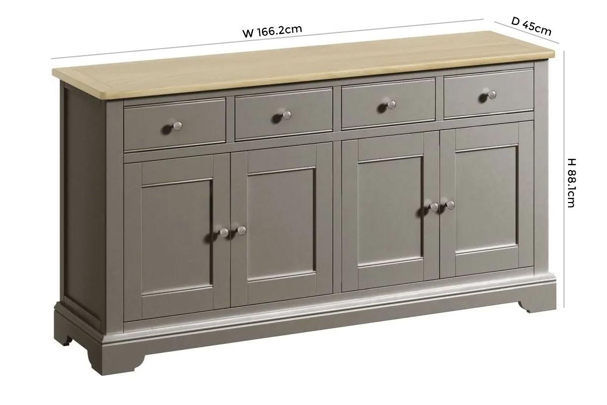 Product photograph of Harmony Grey Painted Pine 4 Door 4 Drawer Large Sideboard from Choice Furniture Superstore.