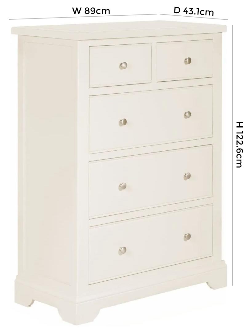 Product photograph of Lily White Painted 2 Over 3 Drawer Chest from Choice Furniture Superstore.