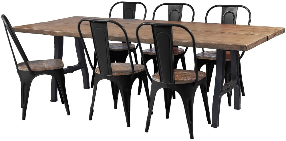 Product photograph of Frisco Reclaimed Timber Suar Planked Raw Edge Dining Table 220cm Seats 8 To 10 Diners Rectangular Top With Black Metal Legs from Choice Furniture Superstore.