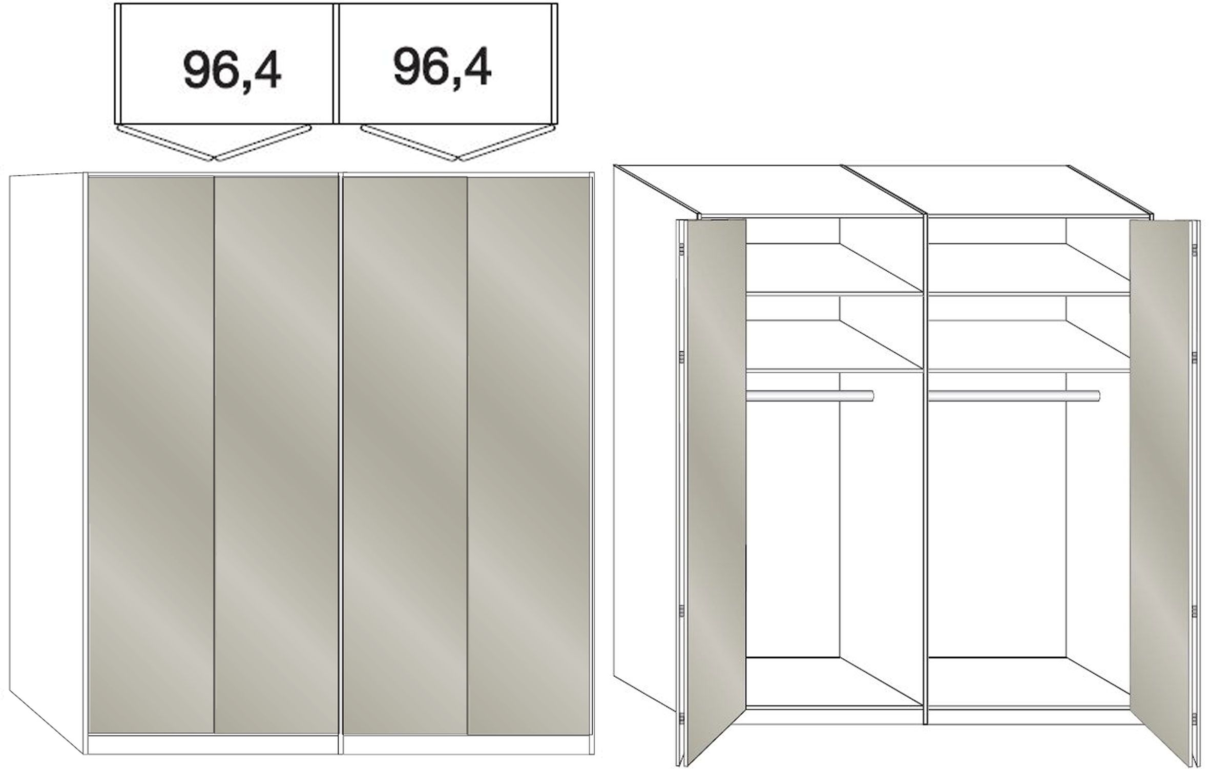 Product photograph of Wiemann Vip Loft 4 Door Bi Fold Wardrobe In Oak And Grey Glass - W 200cm from Choice Furniture Superstore.