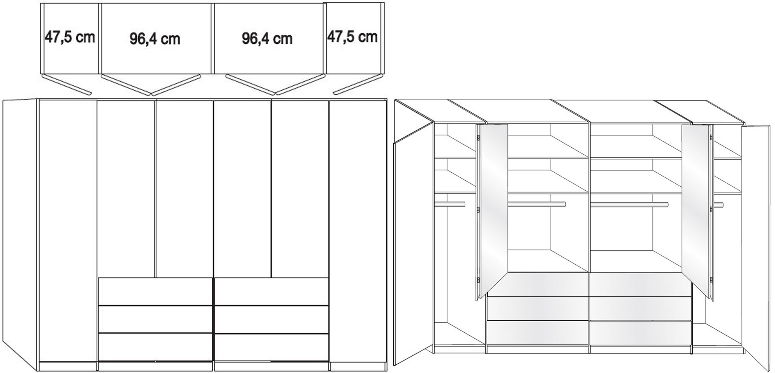 Product photograph of Loft 6 Door 6 Drawer Bi Fold Wardrobe In Oak And White Glass - W 300cm from Choice Furniture Superstore.