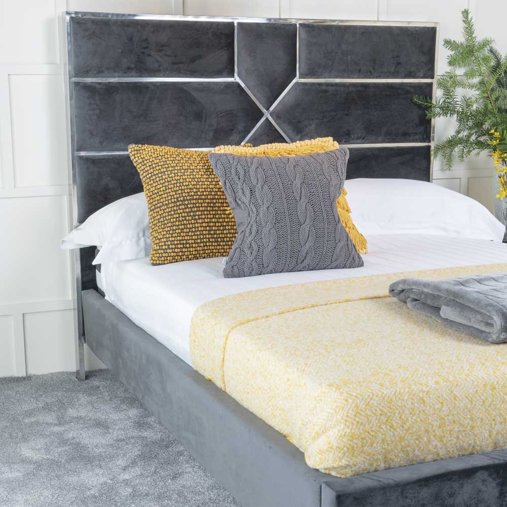 Product photograph of Monza Charcoal Grey Velvet Fabric 4ft 6in Double Bed from Choice Furniture Superstore.