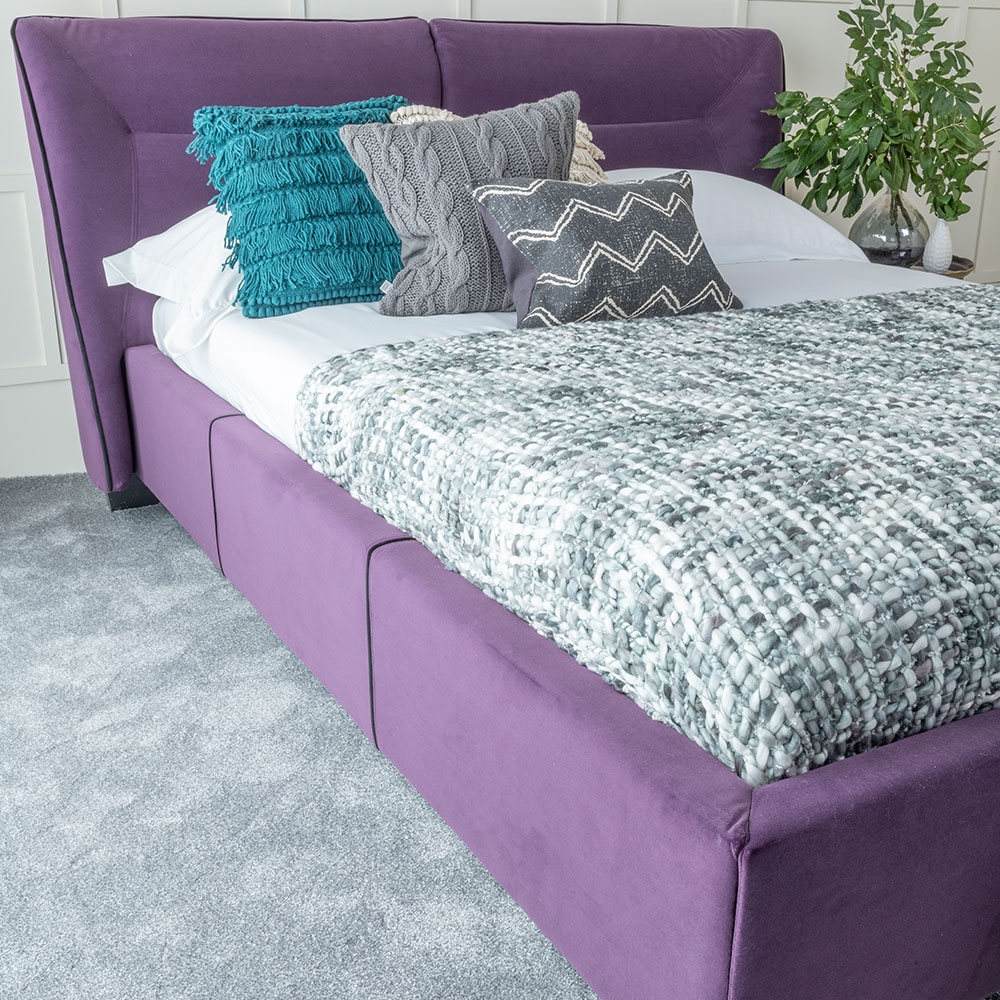 Product photograph of Simba Purple Velvet Fabric Upholstered 4ft 6in Double Bed from Choice Furniture Superstore.