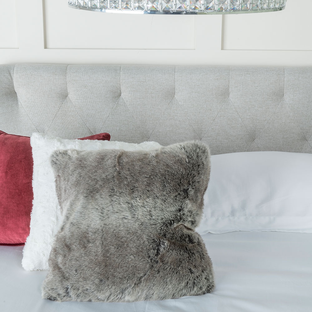 Product photograph of Masie Light Grey Velvet Fabric Upholstered 4ft 6in Double Bed from Choice Furniture Superstore.
