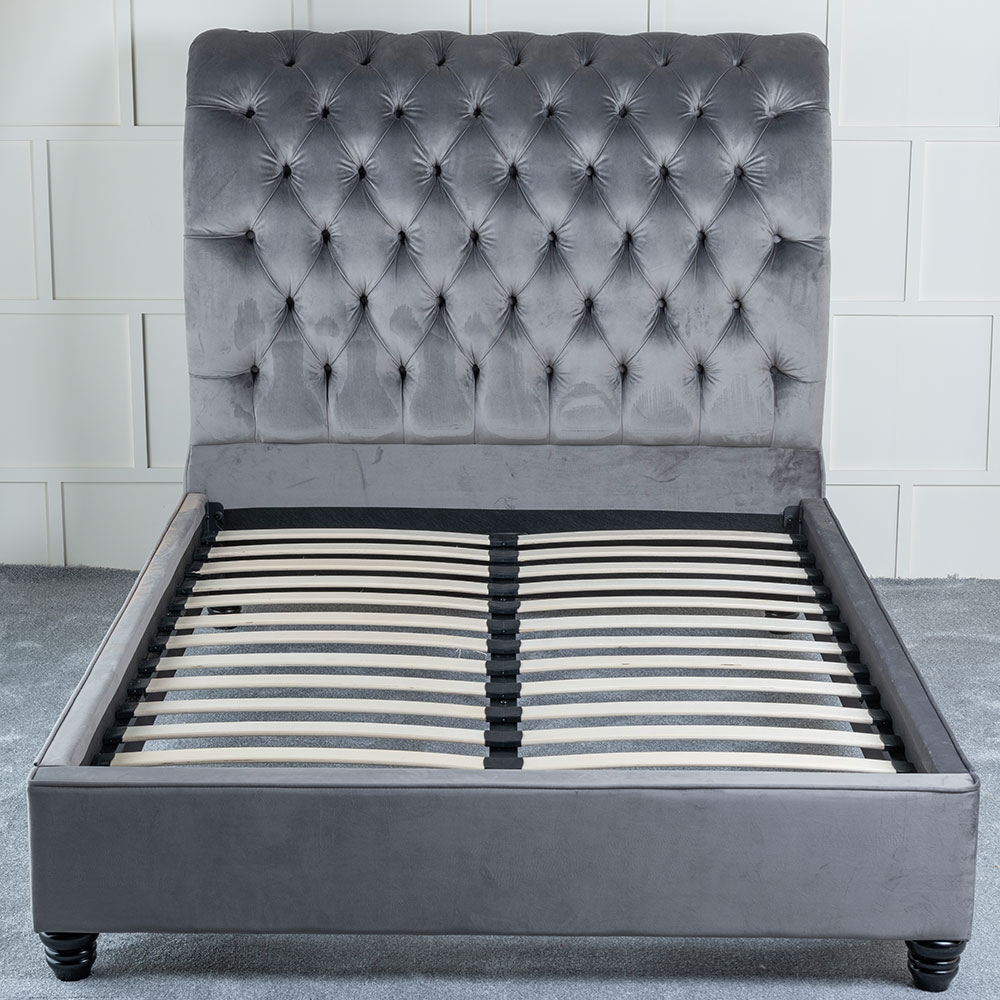 Product photograph of Ellis Grey Velvet Fabric Upholstered 4ft 6in Double Bed from Choice Furniture Superstore.