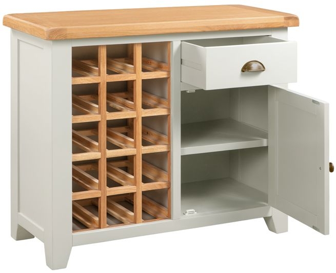 Product photograph of Lundy Grey And Oak Small Sideboard Wine Rack from Choice Furniture Superstore.