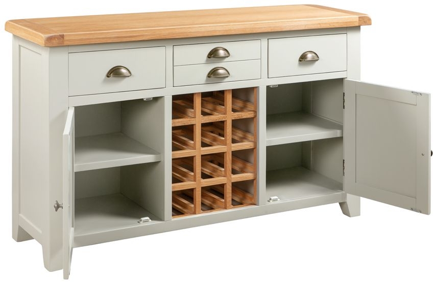 Product photograph of Lundy Grey And Oak Large Sideboard Wine Rack from Choice Furniture Superstore.