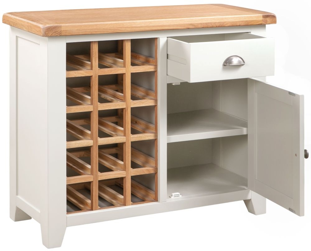 Product photograph of Lundy White And Oak Small Sideboard Wine Rack from Choice Furniture Superstore.