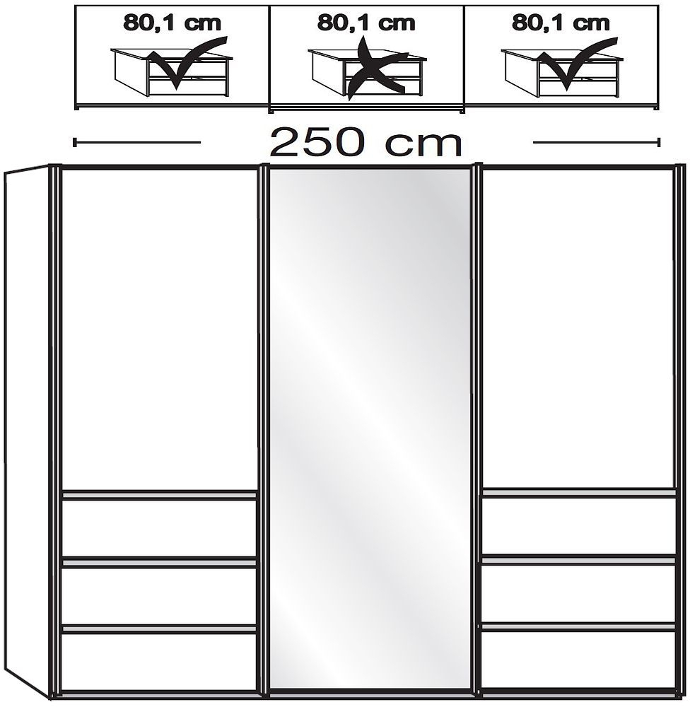 Product photograph of Vip Malibu 3 Door Combi Sliding Wardrobe In White - W 250cm from Choice Furniture Superstore.