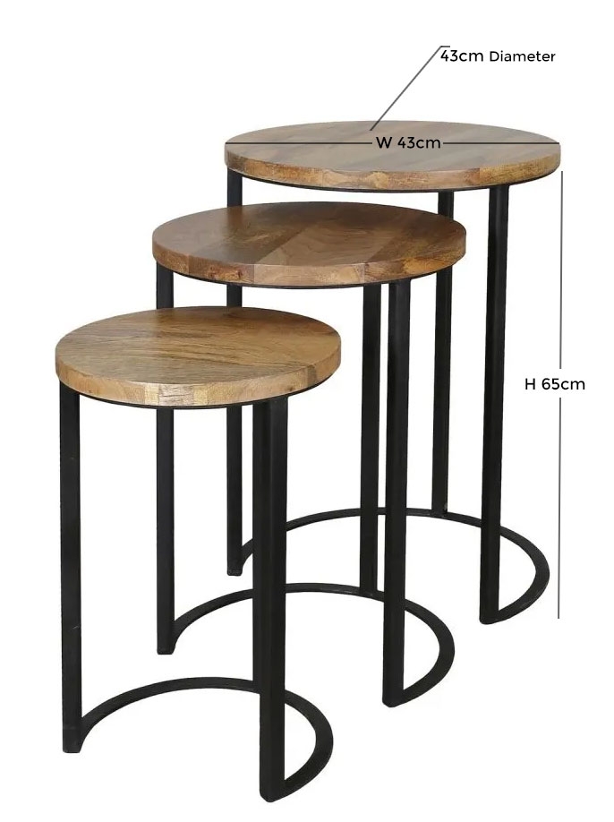 Product photograph of Jaipur Ravi Mango Wood And Iron Round Nest Of 3 Table from Choice Furniture Superstore.