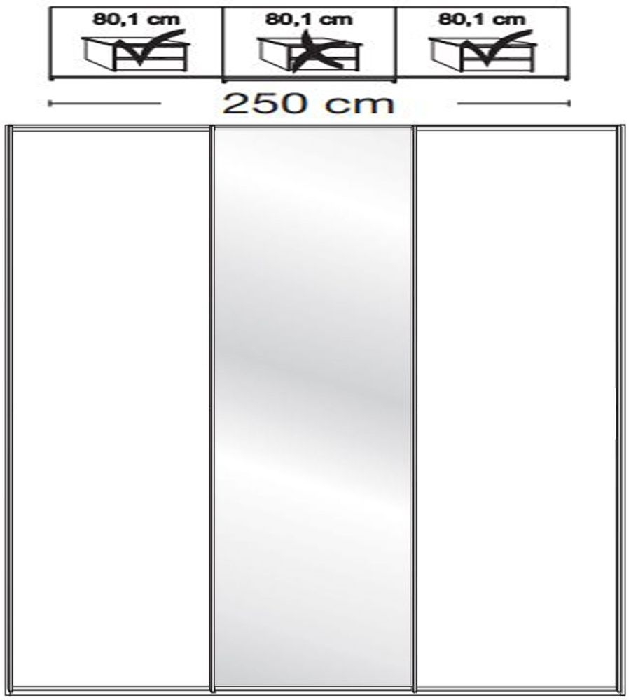 Product photograph of Wiemann Miami2 250cm Holm Oak 3 Door Mirror Sliding Wardrobe from Choice Furniture Superstore.