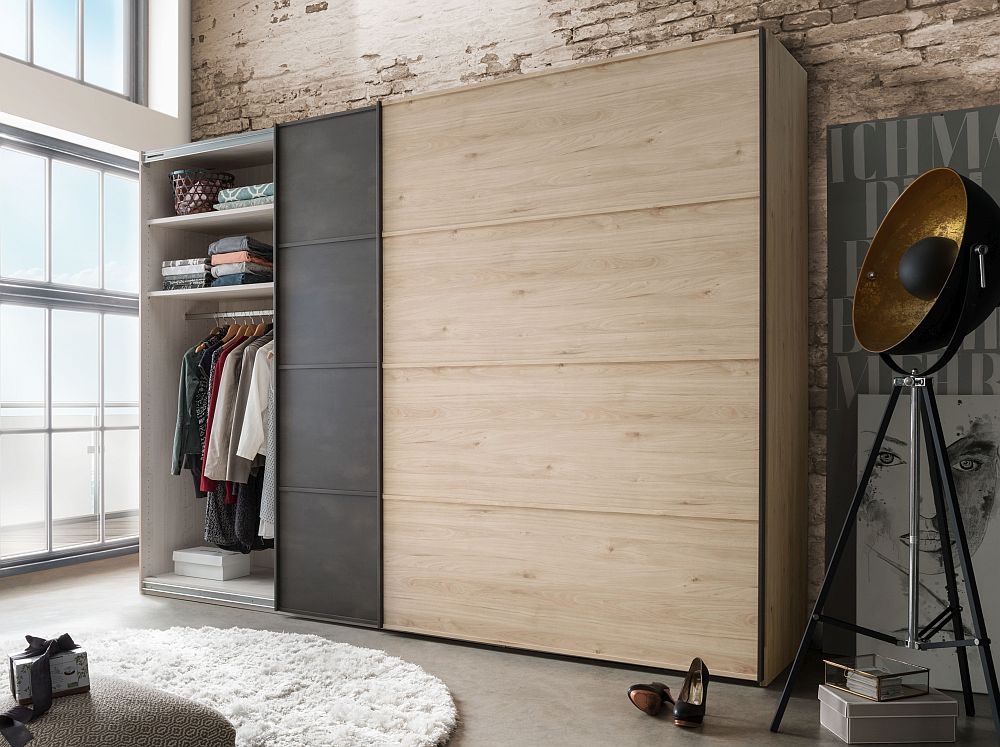 Product photograph of Brusseels 2 Door Sliding Wardrobe In Oak And Slate - W 300cm from Choice Furniture Superstore.